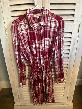 Style & Co. Red and White Plaid Shirt Dress